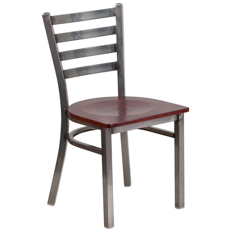 Hercules Series Clear Coated Ladder Back Metal Restaurant Chair - Mahogany Wood Seat By Flash Furniture | Dining Chairs | Modishstore