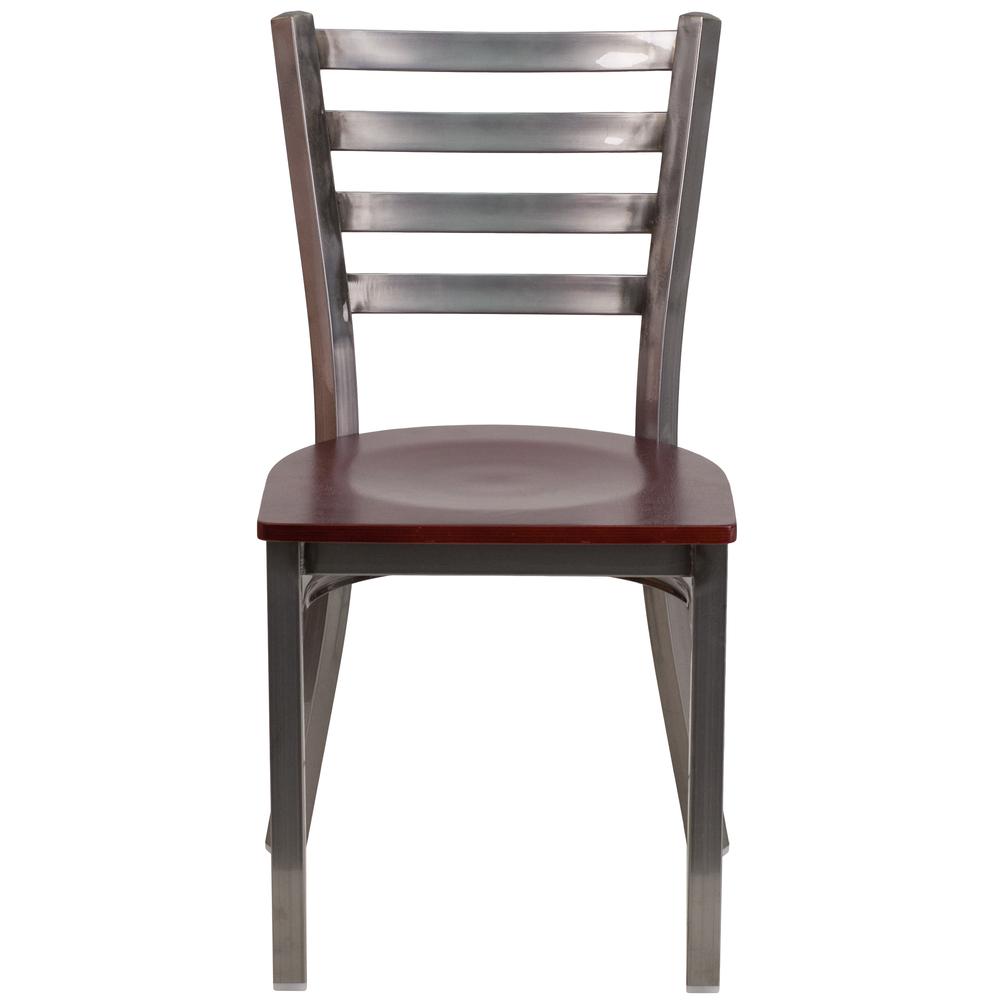 Hercules Series Clear Coated Ladder Back Metal Restaurant Chair - Mahogany Wood Seat By Flash Furniture | Dining Chairs | Modishstore - 4