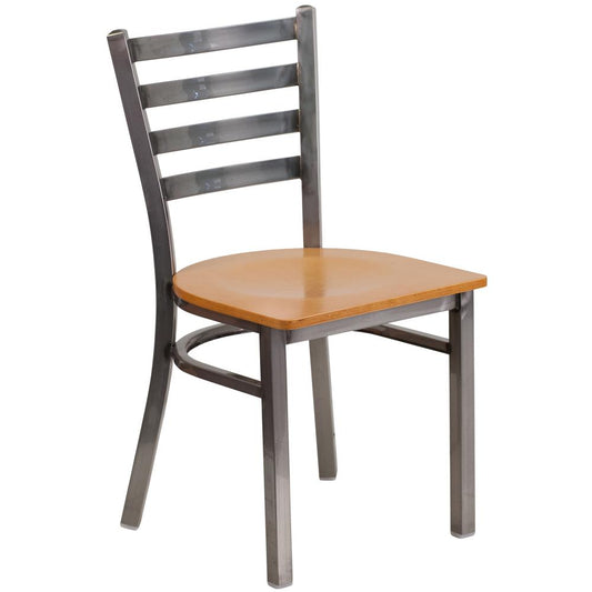Hercules Series Clear Coated Ladder Back Metal Restaurant Chair - Natural Wood Seat By Flash Furniture | Dining Chairs | Modishstore - 1