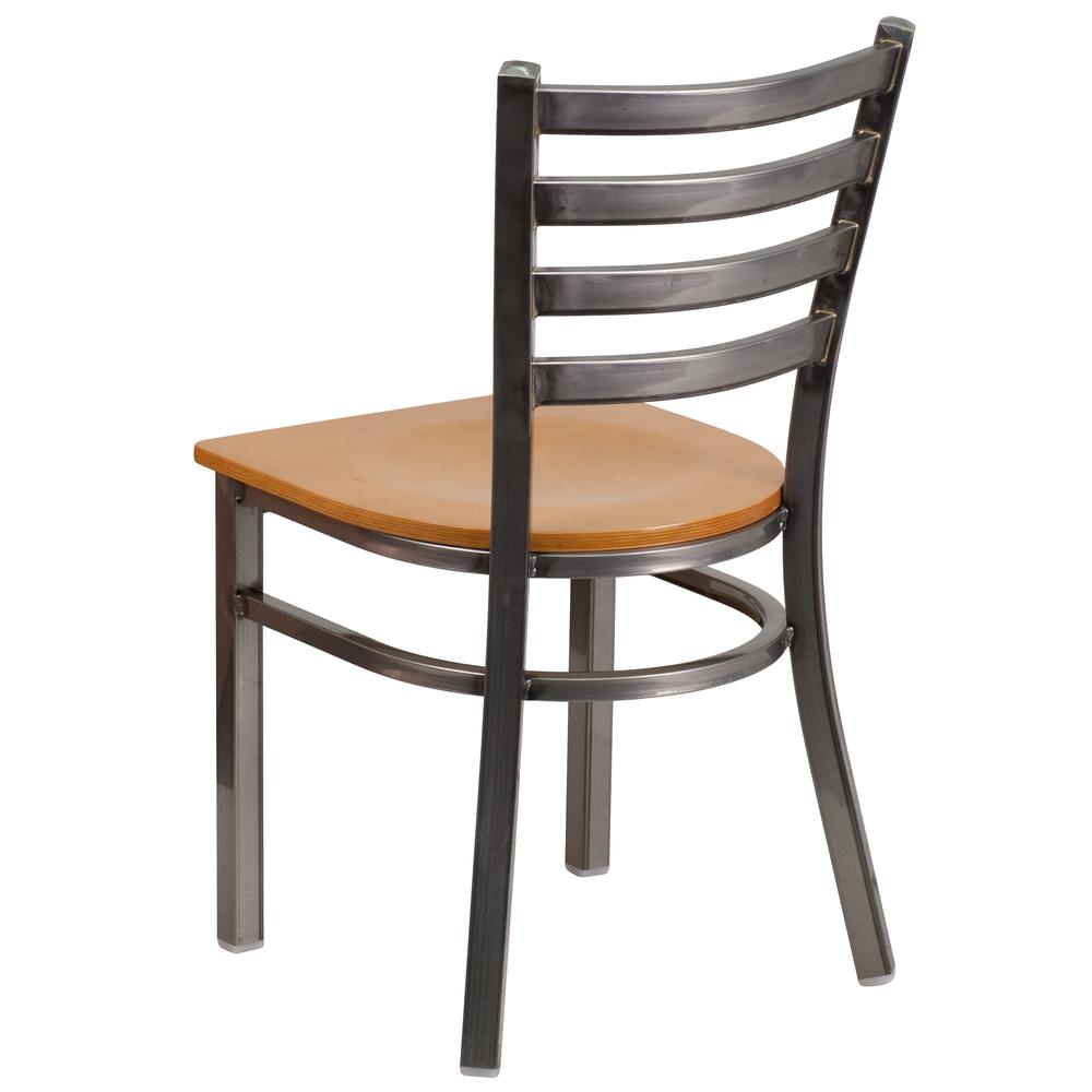 Hercules Series Clear Coated Ladder Back Metal Restaurant Chair - Natural Wood Seat By Flash Furniture | Dining Chairs | Modishstore - 3