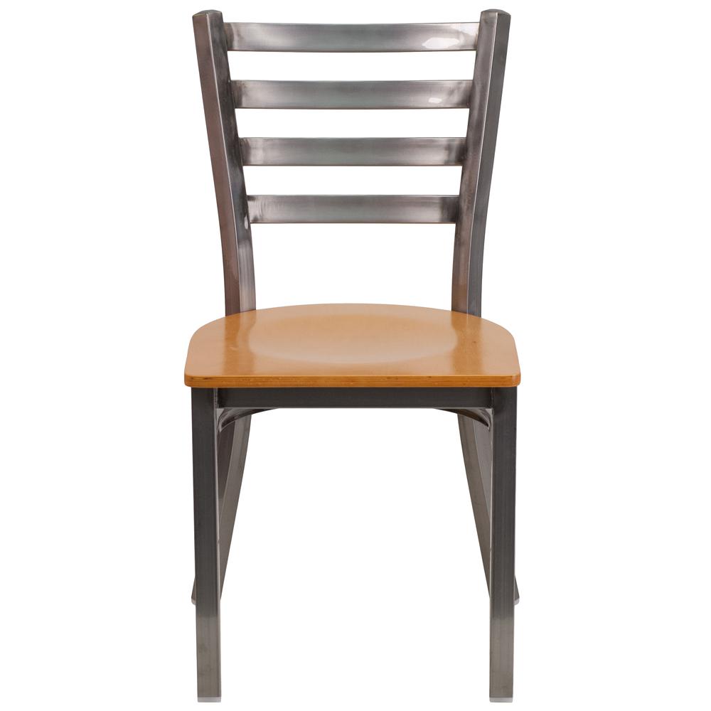 Hercules Series Clear Coated Ladder Back Metal Restaurant Chair - Natural Wood Seat By Flash Furniture | Dining Chairs | Modishstore - 4