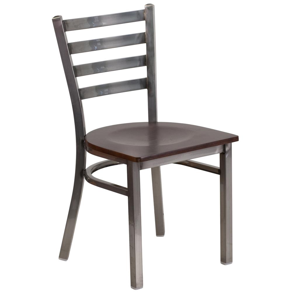 Hercules Series Clear Coated Ladder Back Metal Restaurant Chair - Walnut Wood Seat By Flash Furniture | Dining Chairs | Modishstore