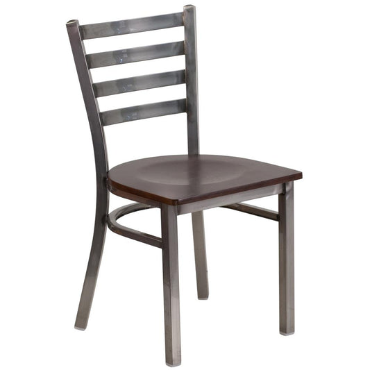 Hercules Series Clear Coated Ladder Back Metal Restaurant Chair - Walnut Wood Seat By Flash Furniture | Dining Chairs | Modishstore - 1