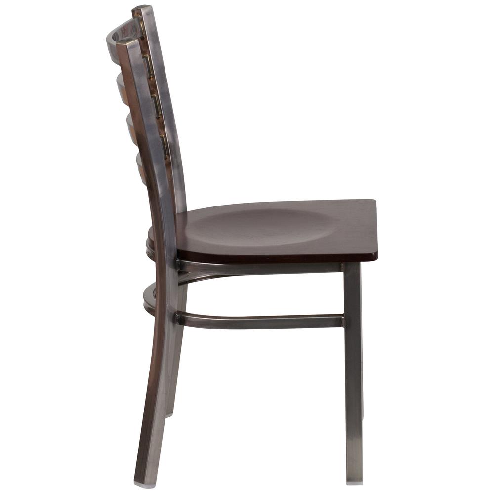 Hercules Series Clear Coated Ladder Back Metal Restaurant Chair - Walnut Wood Seat By Flash Furniture | Dining Chairs | Modishstore - 2