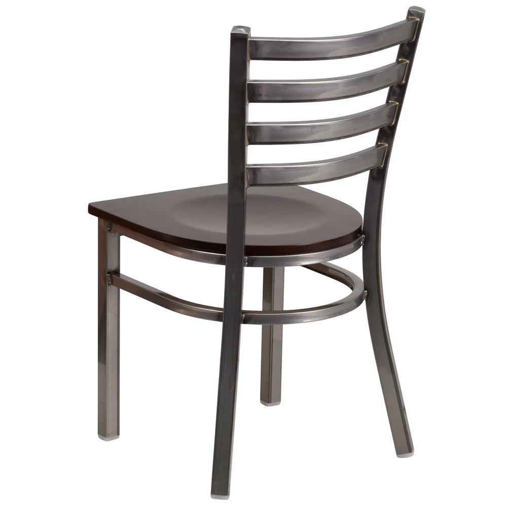 Hercules Series Clear Coated Ladder Back Metal Restaurant Chair - Walnut Wood Seat By Flash Furniture | Dining Chairs | Modishstore - 3