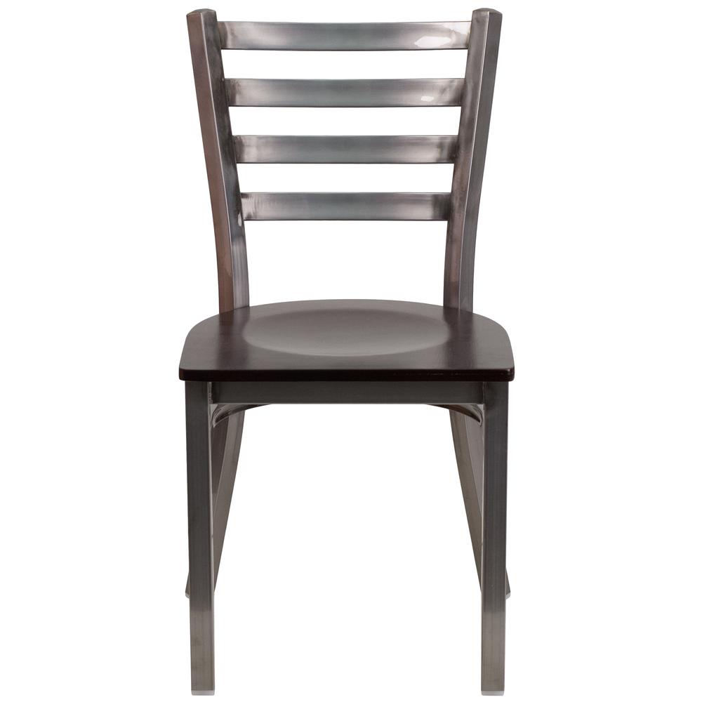 Hercules Series Clear Coated Ladder Back Metal Restaurant Chair - Walnut Wood Seat By Flash Furniture | Dining Chairs | Modishstore - 4
