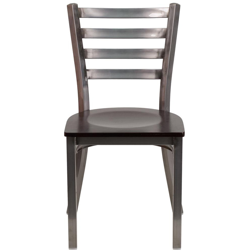 Hercules Series Clear Coated Ladder Back Metal Restaurant Chair - Walnut Wood Seat By Flash Furniture | Dining Chairs | Modishstore - 4