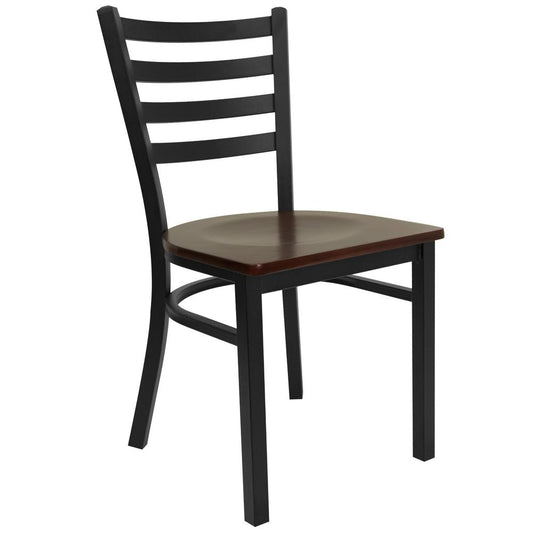 Hercules Series Black Ladder Back Metal Restaurant Chair - Mahogany Wood Seat By Flash Furniture | Dining Chairs | Modishstore
