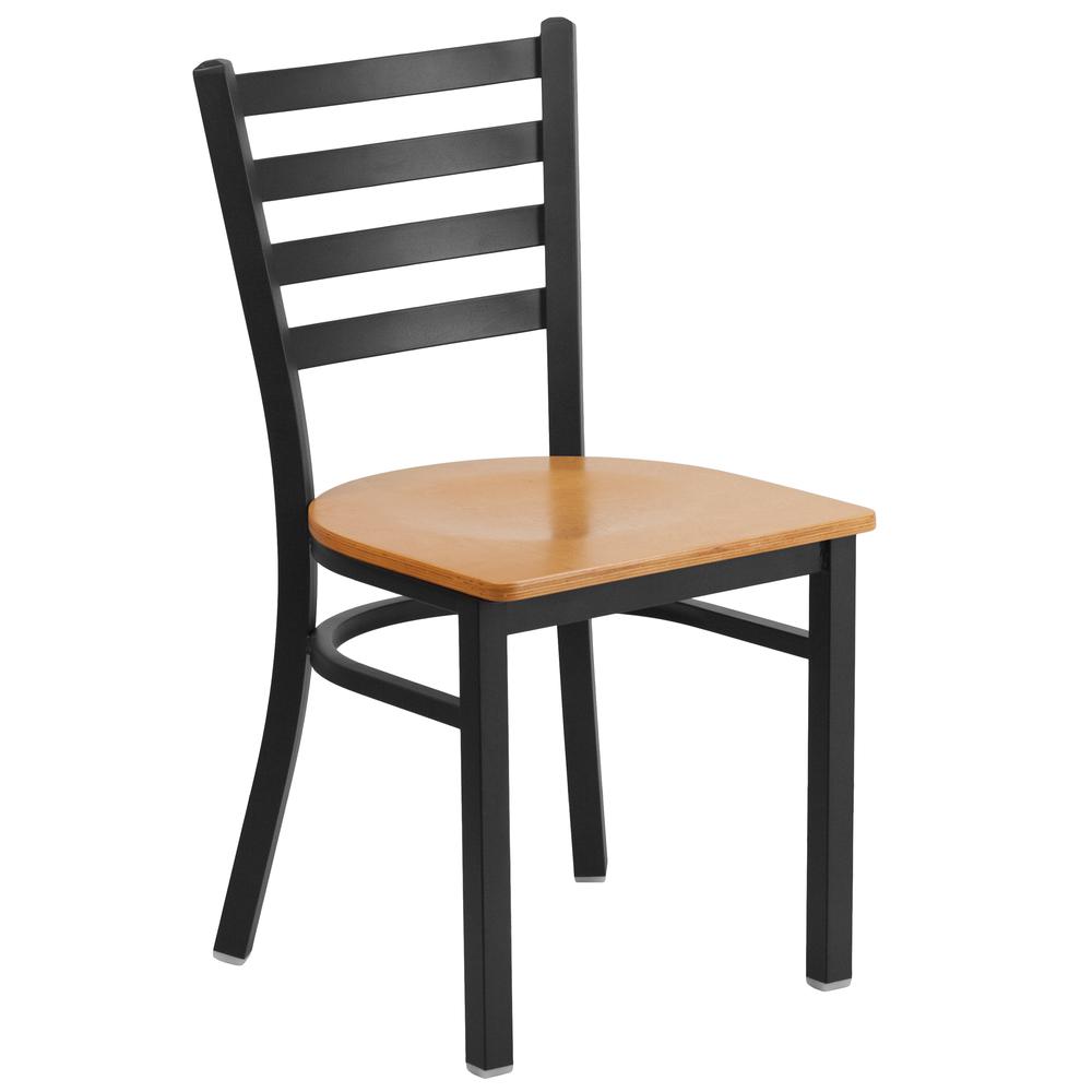 Hercules Series Black Ladder Back Metal Restaurant Chair - Natural Wood Seat By Flash Furniture | Dining Chairs | Modishstore