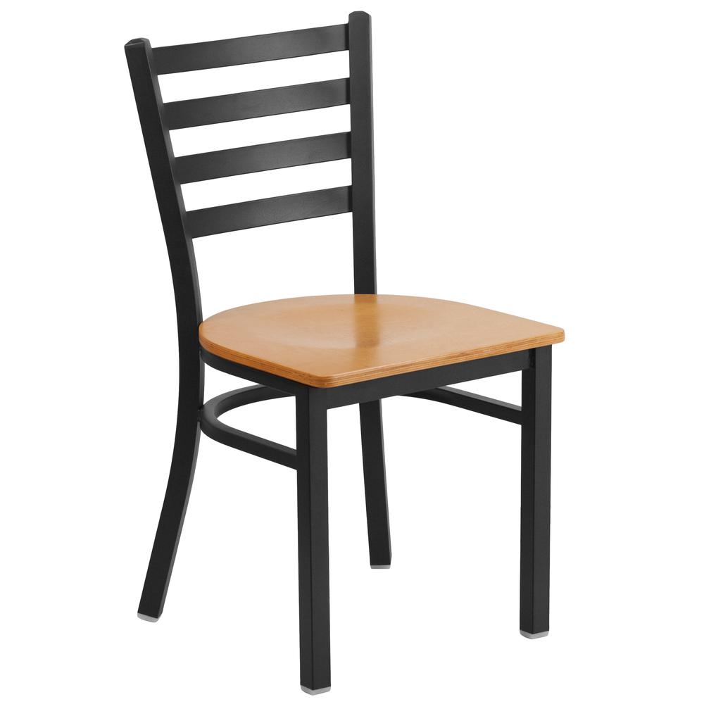 Hercules Series Black Ladder Back Metal Restaurant Chair - Natural Wood Seat By Flash Furniture | Dining Chairs | Modishstore - 1