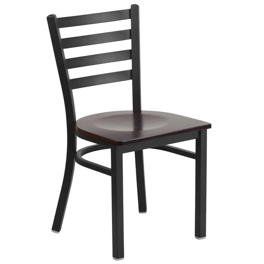 Hercules Series Black Ladder Back Metal Restaurant Chair - Walnut Wood Seat By Flash Furniture | Dining Chairs | Modishstore