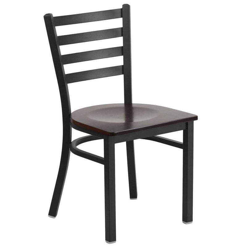 Hercules Series Black Ladder Back Metal Restaurant Chair - Walnut Wood Seat By Flash Furniture | Dining Chairs | Modishstore - 1