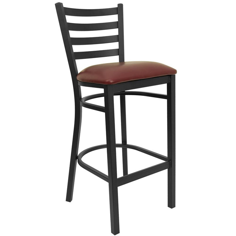Hercules Series Black Ladder Back Metal Restaurant Barstool - Burgundy Vinyl Seat By Flash Furniture | Bar Stools | Modishstore - 1
