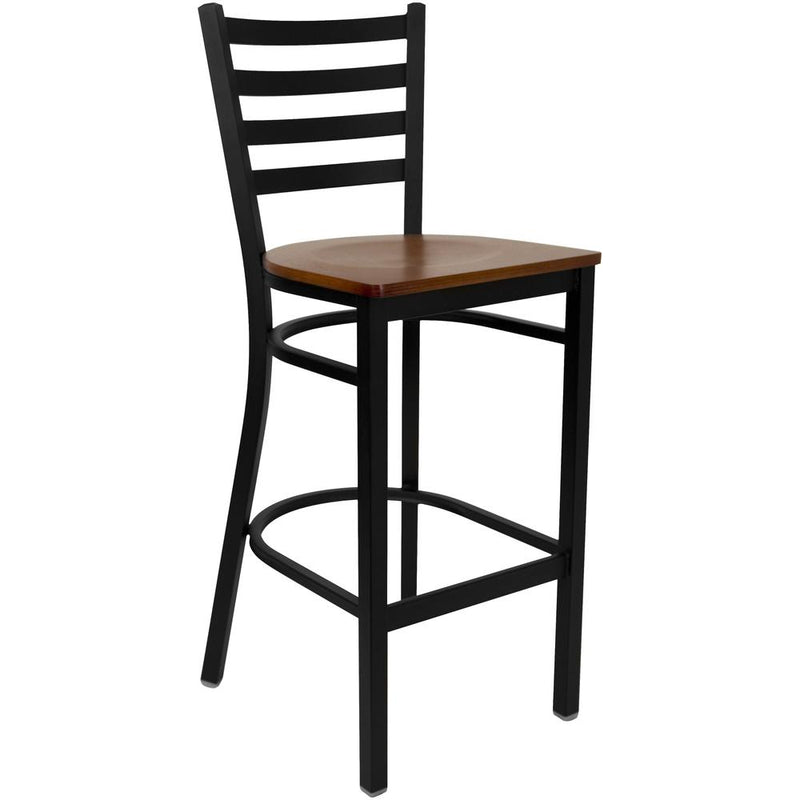 Hercules Series Black Ladder Back Metal Restaurant Barstool - Cherry Wood Seat By Flash Furniture | Bar Stools | Modishstore - 1