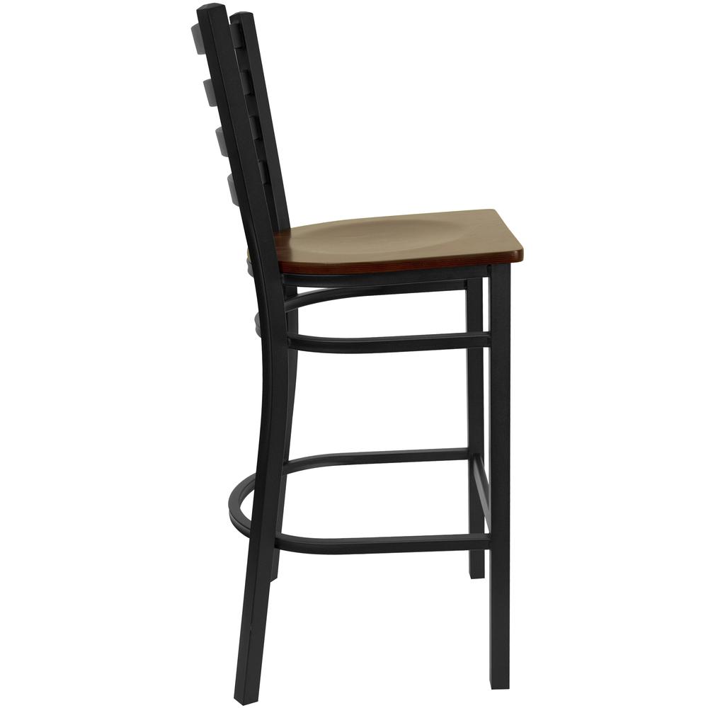 Hercules Series Black Ladder Back Metal Restaurant Barstool - Mahogany Wood Seat By Flash Furniture | Bar Stools | Modishstore - 2
