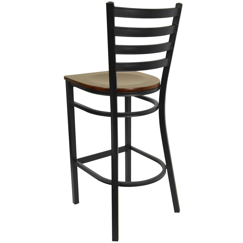 Hercules Series Black Ladder Back Metal Restaurant Barstool - Mahogany Wood Seat By Flash Furniture | Bar Stools | Modishstore - 3