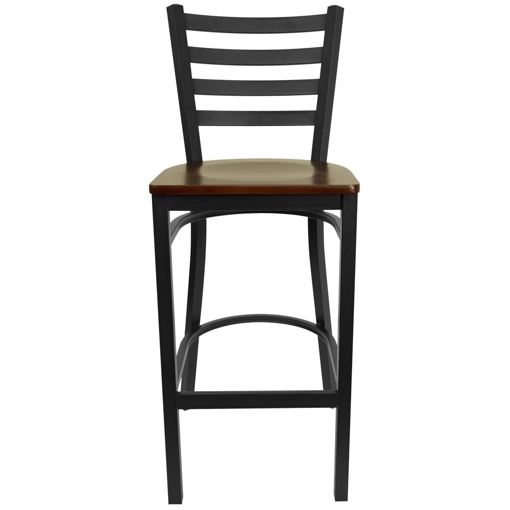 Hercules Series Black Ladder Back Metal Restaurant Barstool - Mahogany Wood Seat By Flash Furniture | Bar Stools | Modishstore - 4