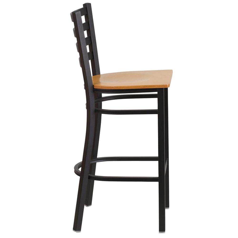Hercules Series Black Ladder Back Metal Restaurant Barstool - Natural Wood Seat By Flash Furniture | Bar Stools | Modishstore - 2