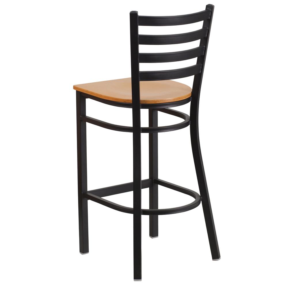 Hercules Series Black Ladder Back Metal Restaurant Barstool - Natural Wood Seat By Flash Furniture | Bar Stools | Modishstore - 3