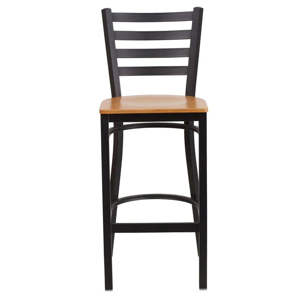 Hercules Series Black Ladder Back Metal Restaurant Barstool - Natural Wood Seat By Flash Furniture | Bar Stools | Modishstore - 4