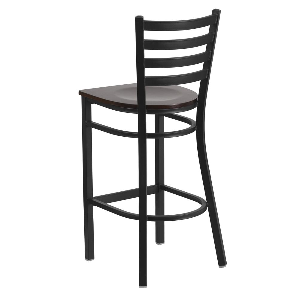 Hercules Series Black Ladder Back Metal Restaurant Barstool - Walnut Wood Seat By Flash Furniture | Bar Stools | Modishstore - 3