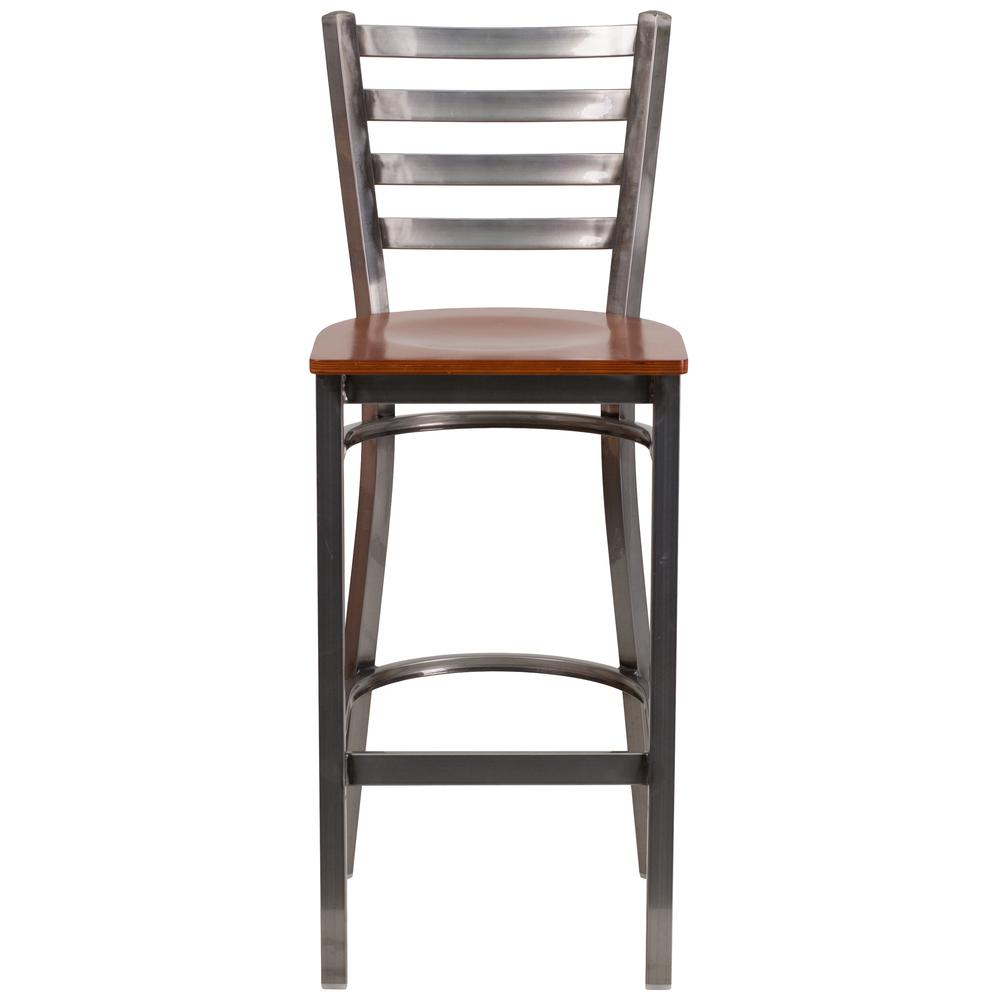 Hercules Series Clear Coated Ladder Back Metal Restaurant Barstool - Cherry Wood Seat By Flash Furniture | Bar Stools | Modishstore - 4