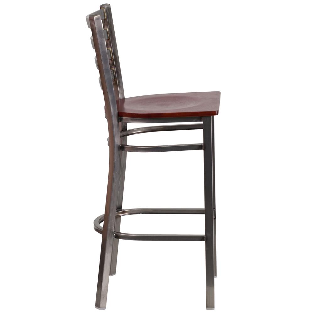 Hercules Series Clear Coated Ladder Back Metal Restaurant Barstool - Mahogany Wood Seat By Flash Furniture | Bar Stools | Modishstore - 2