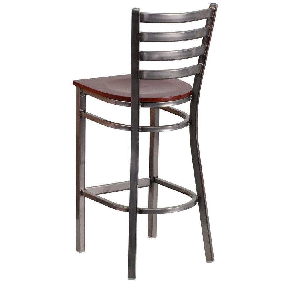 Hercules Series Clear Coated Ladder Back Metal Restaurant Barstool - Mahogany Wood Seat By Flash Furniture | Bar Stools | Modishstore - 3