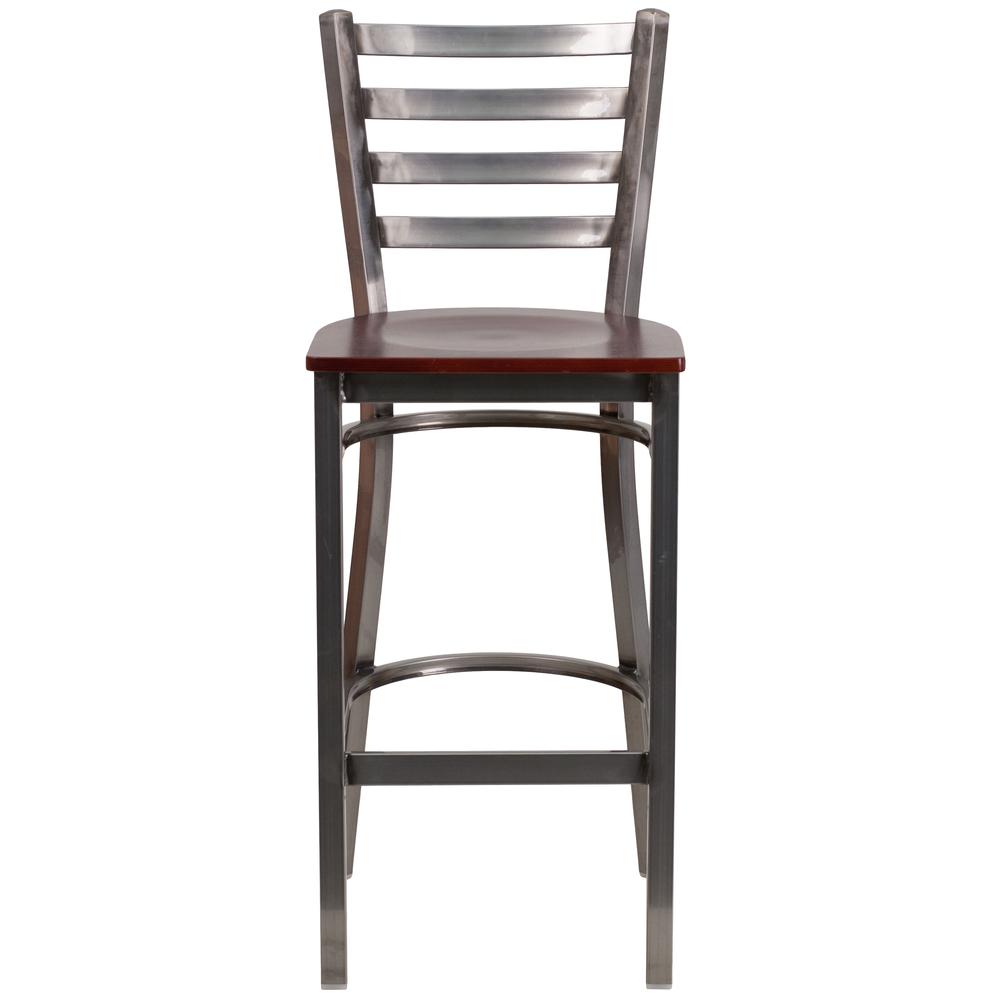 Hercules Series Clear Coated Ladder Back Metal Restaurant Barstool - Mahogany Wood Seat By Flash Furniture | Bar Stools | Modishstore - 4