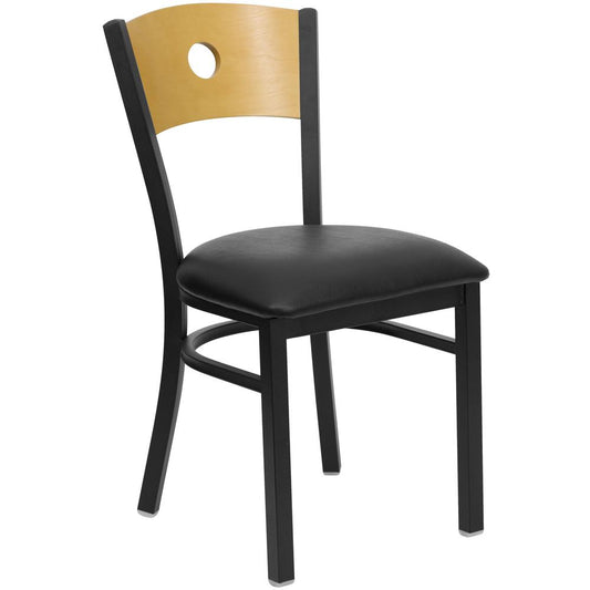 Hercules Series Black Circle Back Metal Restaurant Chair - Natural Wood Back, Black Vinyl Seat By Flash Furniture | Dining Chairs | Modishstore - 1