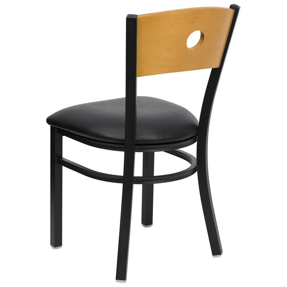 Hercules Series Black Circle Back Metal Restaurant Chair - Natural Wood Back, Black Vinyl Seat By Flash Furniture | Dining Chairs | Modishstore - 3