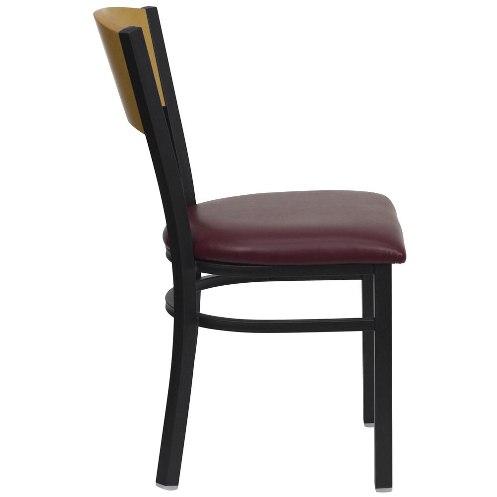 Hercules Series Black Circle Back Metal Restaurant Chair - Natural Wood Back, Burgundy Vinyl Seat By Flash Furniture | Dining Chairs | Modishstore - 2