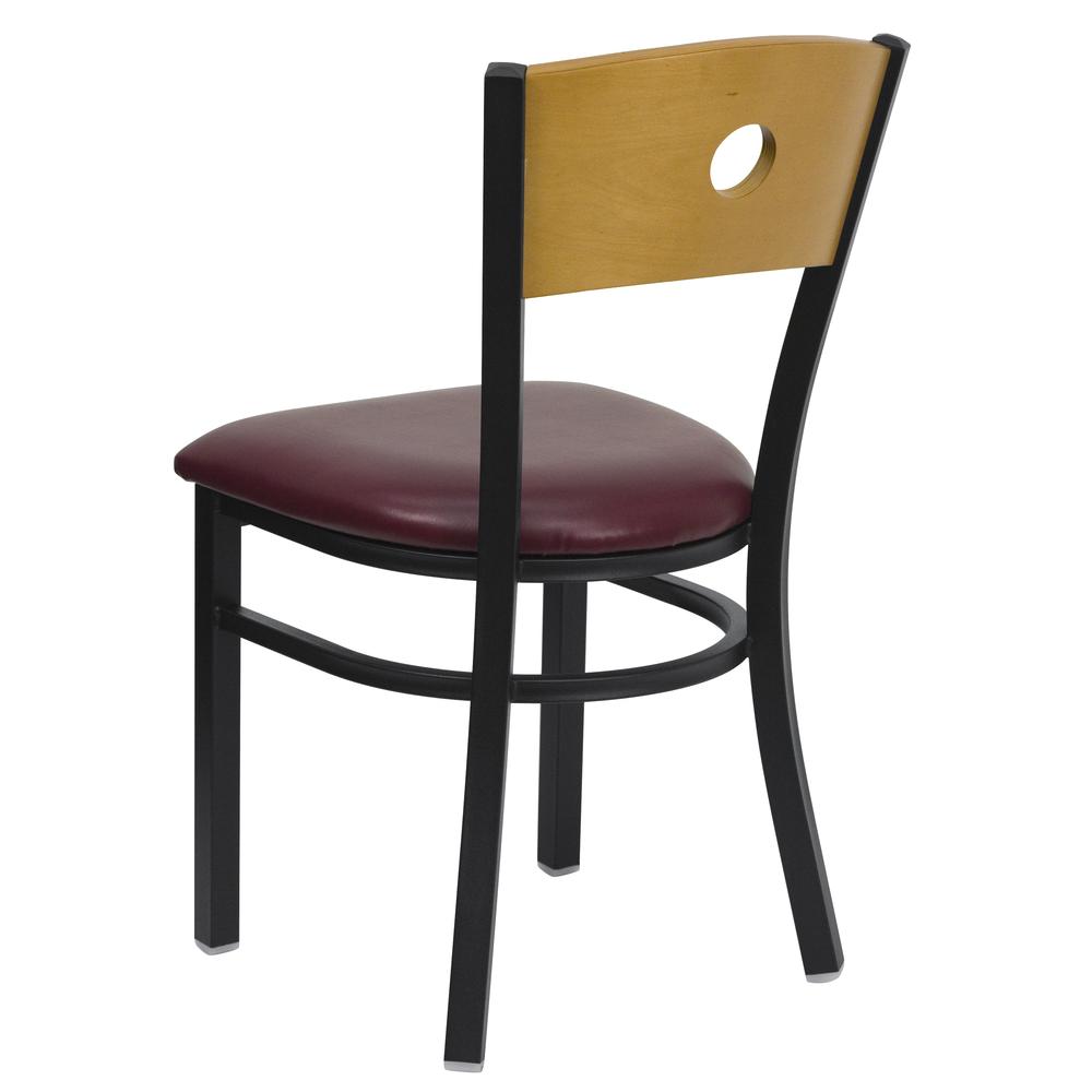 Hercules Series Black Circle Back Metal Restaurant Chair - Natural Wood Back, Burgundy Vinyl Seat By Flash Furniture | Dining Chairs | Modishstore - 3