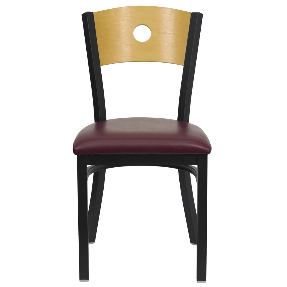 Hercules Series Black Circle Back Metal Restaurant Chair - Natural Wood Back, Burgundy Vinyl Seat By Flash Furniture | Dining Chairs | Modishstore - 4