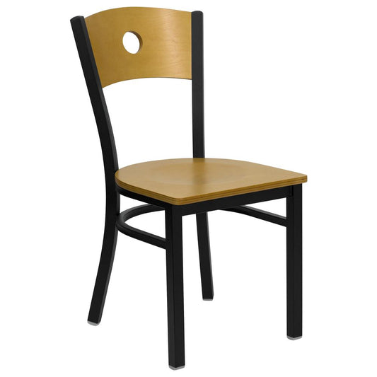 Hercules Series Black Circle Back Metal Restaurant Chair - Natural Wood Back & Seat By Flash Furniture | Dining Chairs | Modishstore