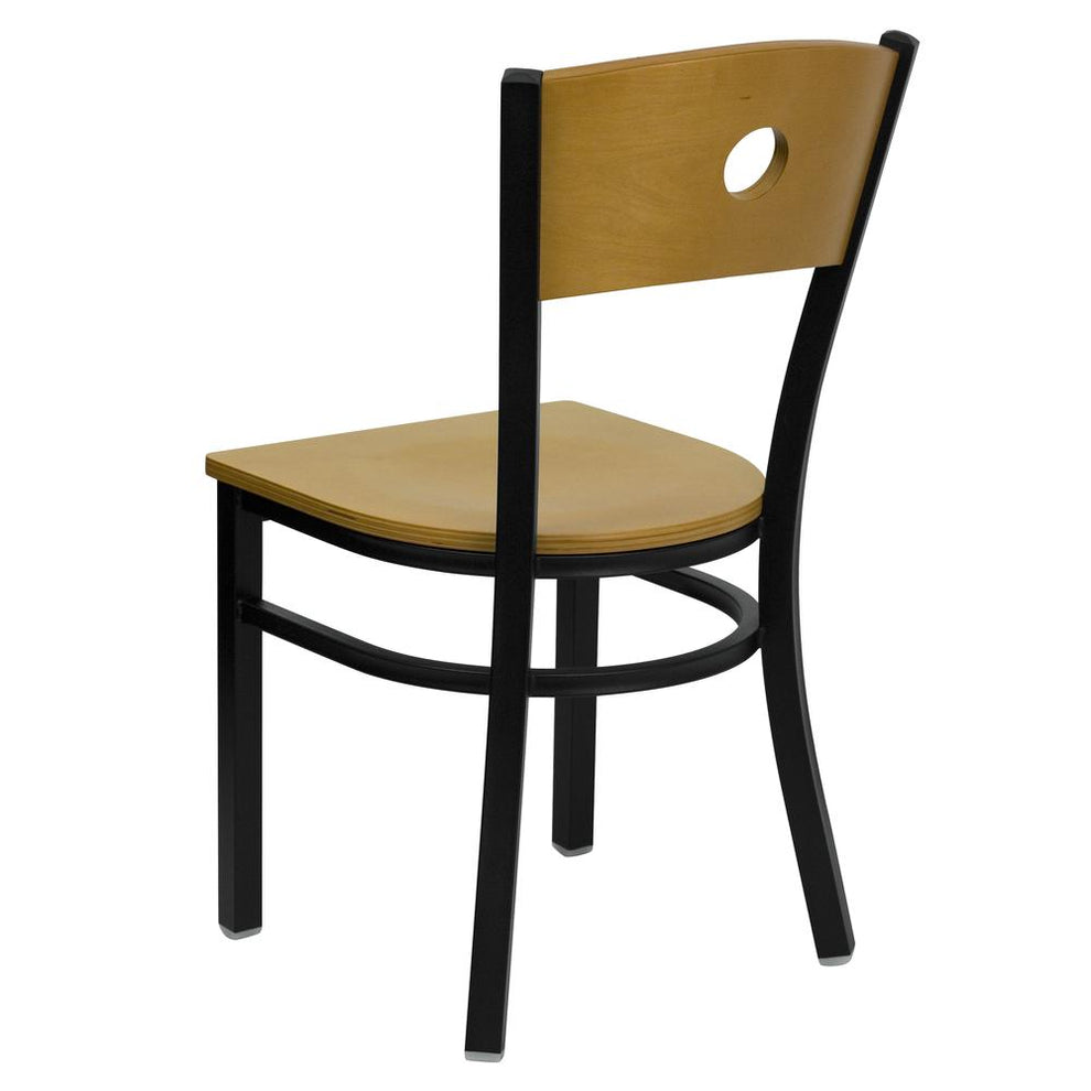 Hercules Series Black Circle Back Metal Restaurant Chair - Natural Wood Back & Seat By Flash Furniture | Dining Chairs | Modishstore - 3