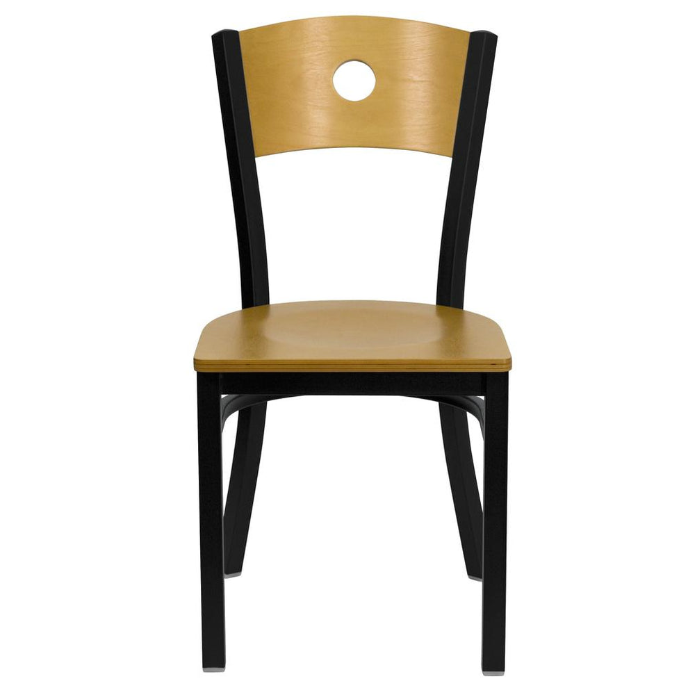 Hercules Series Black Circle Back Metal Restaurant Chair - Natural Wood Back & Seat By Flash Furniture | Dining Chairs | Modishstore - 4