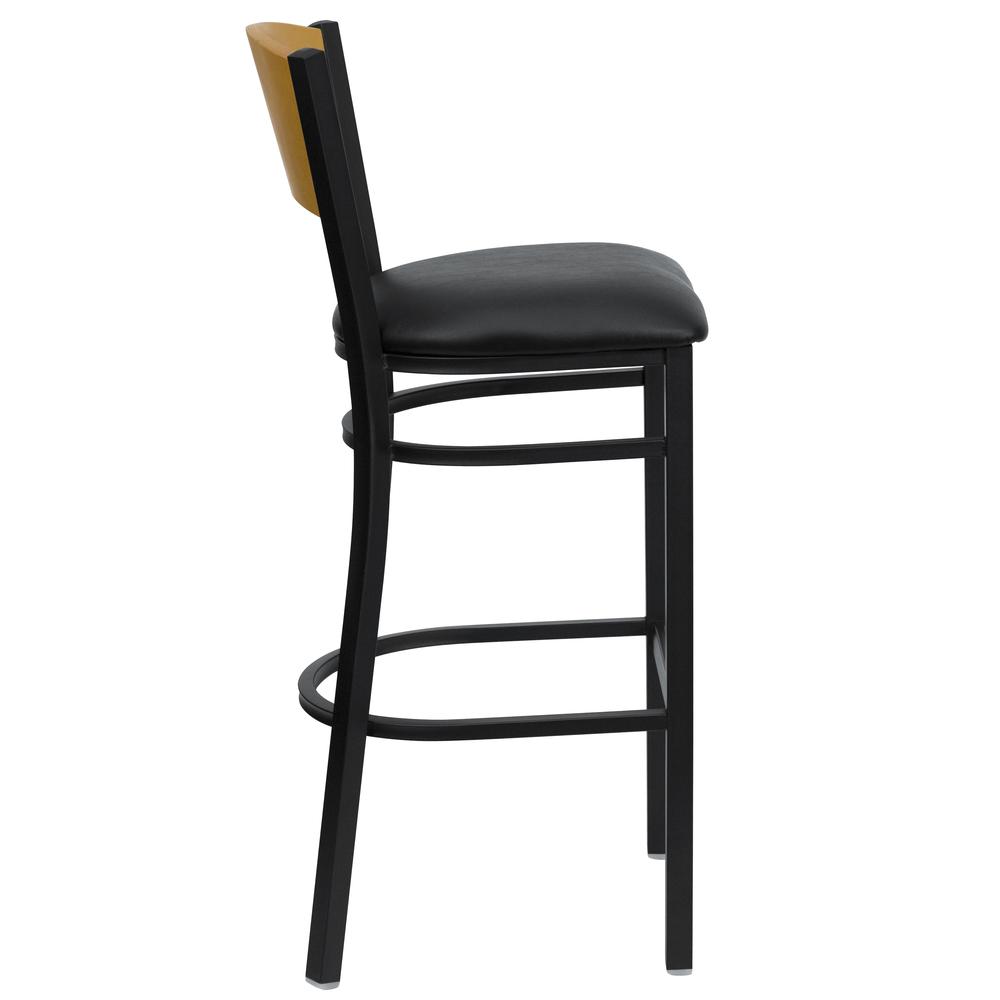 Hercules Series Black Circle Back Metal Restaurant Barstool - Natural Wood Back, Black Vinyl Seat By Flash Furniture | Bar Stools | Modishstore - 2