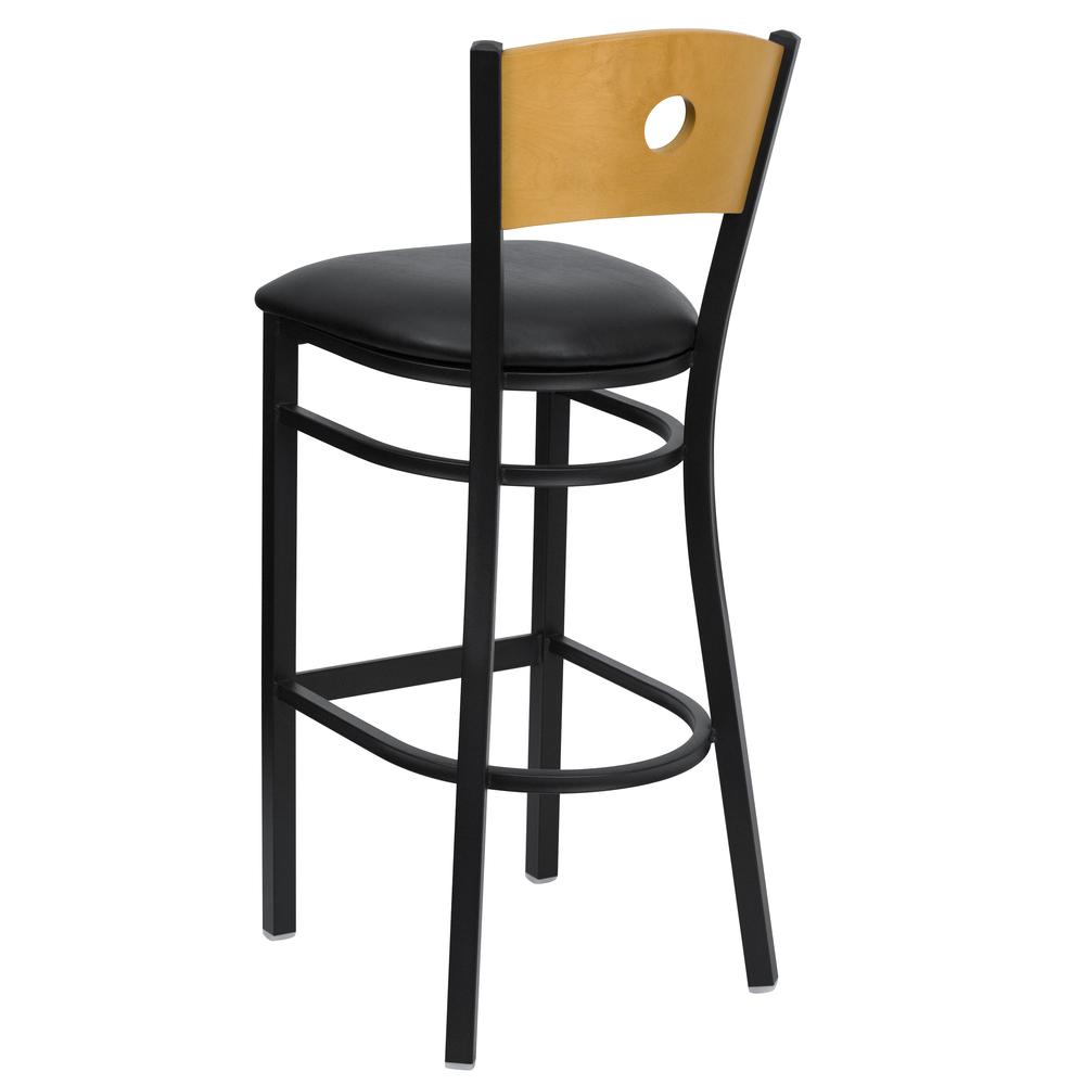 Hercules Series Black Circle Back Metal Restaurant Barstool - Natural Wood Back, Black Vinyl Seat By Flash Furniture | Bar Stools | Modishstore - 3