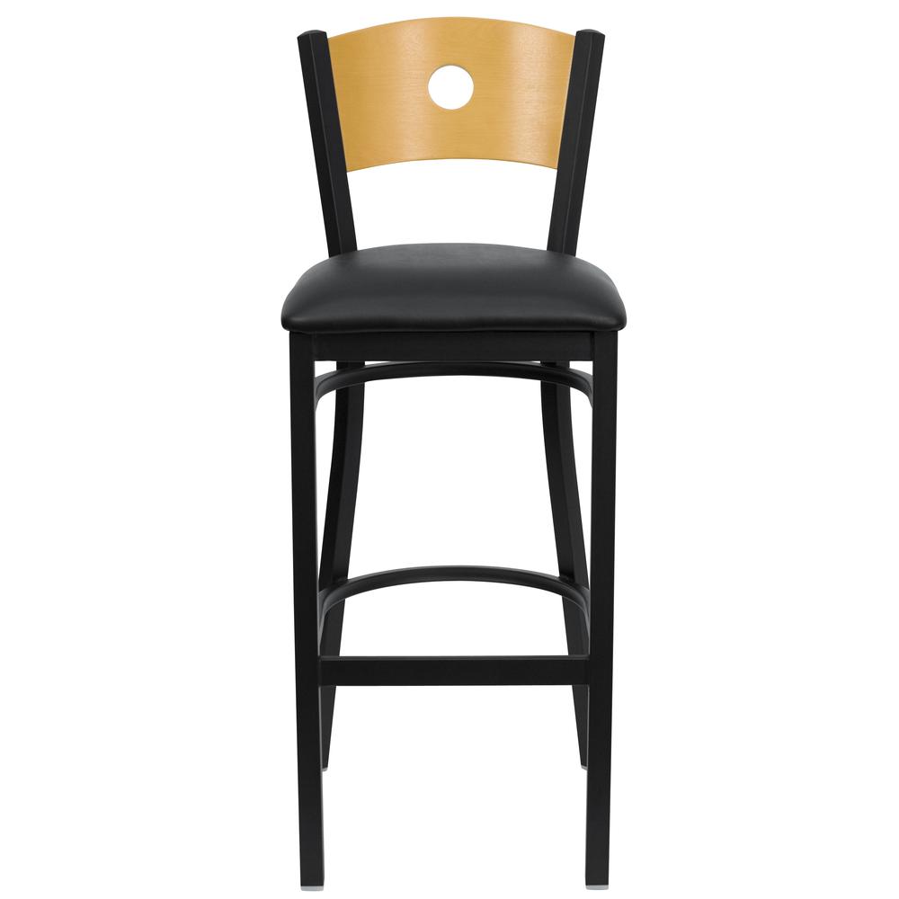 Hercules Series Black Circle Back Metal Restaurant Barstool - Natural Wood Back, Black Vinyl Seat By Flash Furniture | Bar Stools | Modishstore - 4