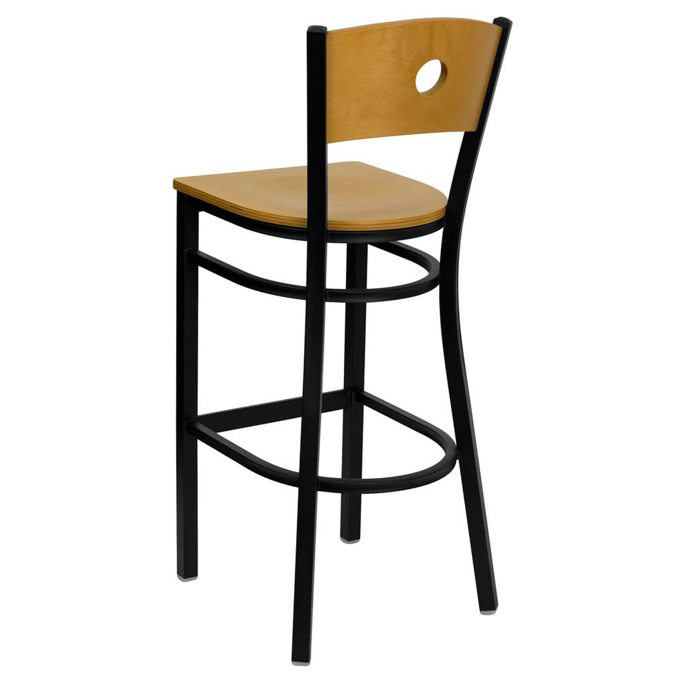 Hercules Series Black Circle Back Metal Restaurant Barstool - Natural Wood Back & Seat By Flash Furniture | Bar Stools | Modishstore - 3