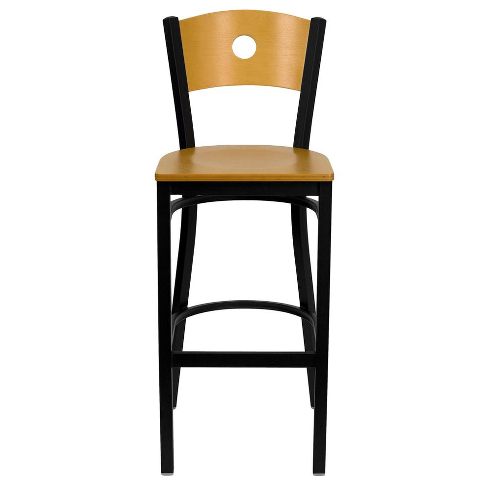 Hercules Series Black Circle Back Metal Restaurant Barstool - Natural Wood Back & Seat By Flash Furniture | Bar Stools | Modishstore - 4