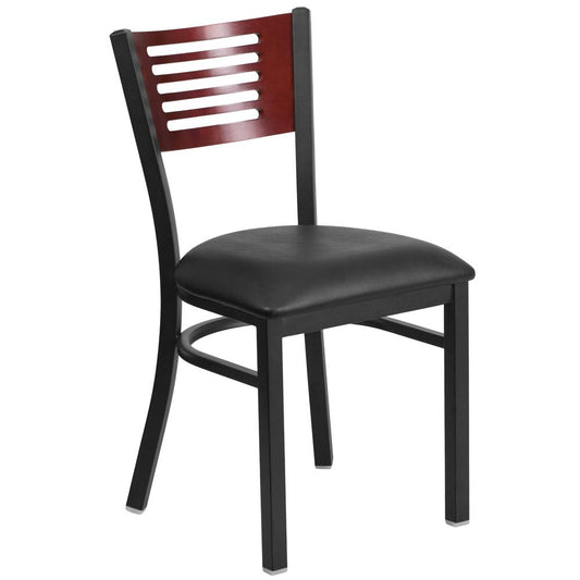 Hercules Series Black Slat Back Metal Restaurant Chair - Mahogany Wood Back, Black Vinyl Seat By Flash Furniture | Dining Chairs | Modishstore