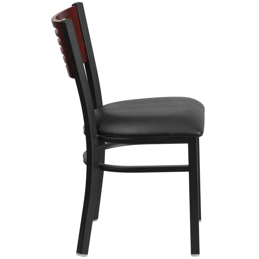 Hercules Series Black Slat Back Metal Restaurant Chair - Mahogany Wood Back, Black Vinyl Seat By Flash Furniture | Dining Chairs | Modishstore - 2
