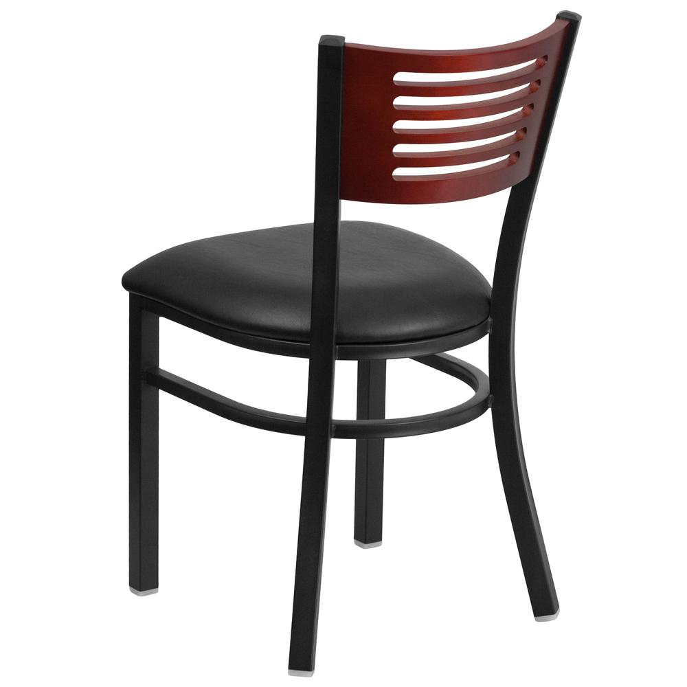 Hercules Series Black Slat Back Metal Restaurant Chair - Mahogany Wood Back, Black Vinyl Seat By Flash Furniture | Dining Chairs | Modishstore - 3