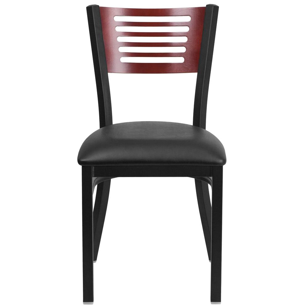 Hercules Series Black Slat Back Metal Restaurant Chair - Mahogany Wood Back, Black Vinyl Seat By Flash Furniture | Dining Chairs | Modishstore - 4