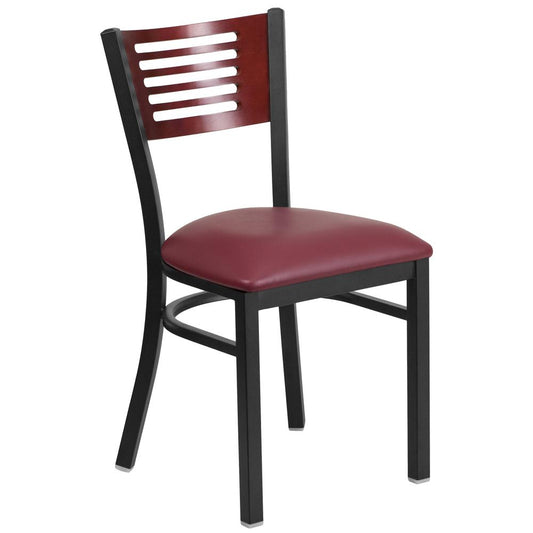 Hercules Series Black Slat Back Metal Restaurant Chair - Mahogany Wood Back, Burgundy Vinyl Seat By Flash Furniture | Dining Chairs | Modishstore - 1