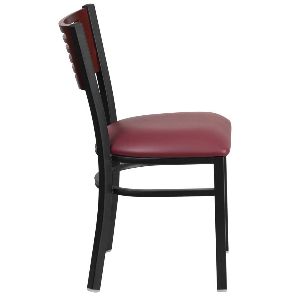 Hercules Series Black Slat Back Metal Restaurant Chair - Mahogany Wood Back, Burgundy Vinyl Seat By Flash Furniture | Dining Chairs | Modishstore - 2