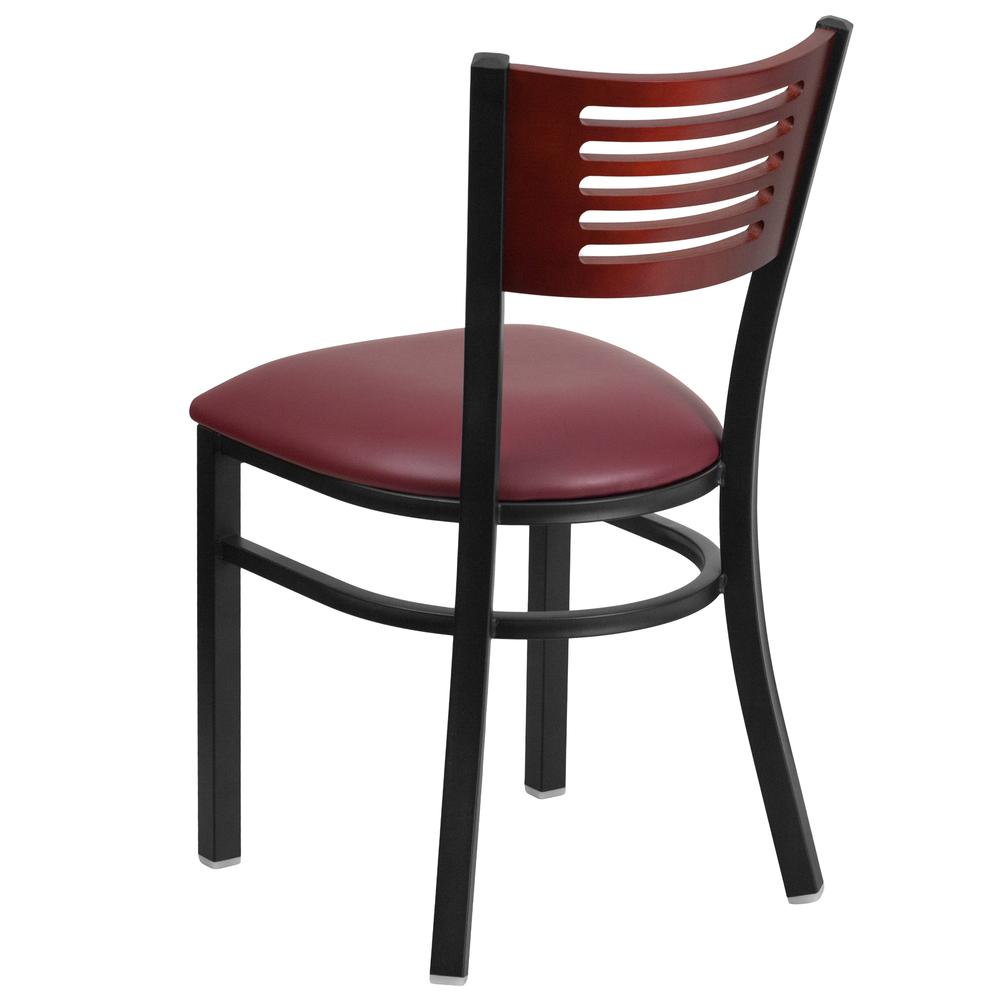 Hercules Series Black Slat Back Metal Restaurant Chair - Mahogany Wood Back, Burgundy Vinyl Seat By Flash Furniture | Dining Chairs | Modishstore - 3