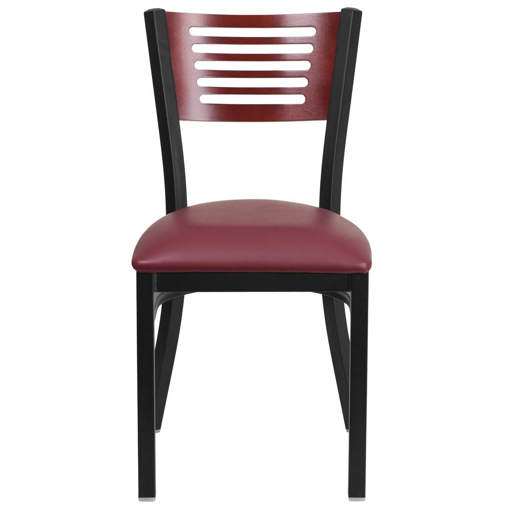 Hercules Series Black Slat Back Metal Restaurant Chair - Mahogany Wood Back, Burgundy Vinyl Seat By Flash Furniture | Dining Chairs | Modishstore - 4